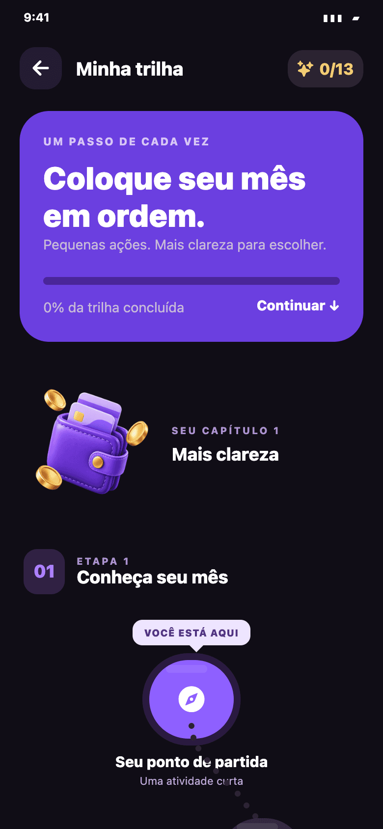 Minha trilha no Size: caminho de aprendizado com etapas e progresso